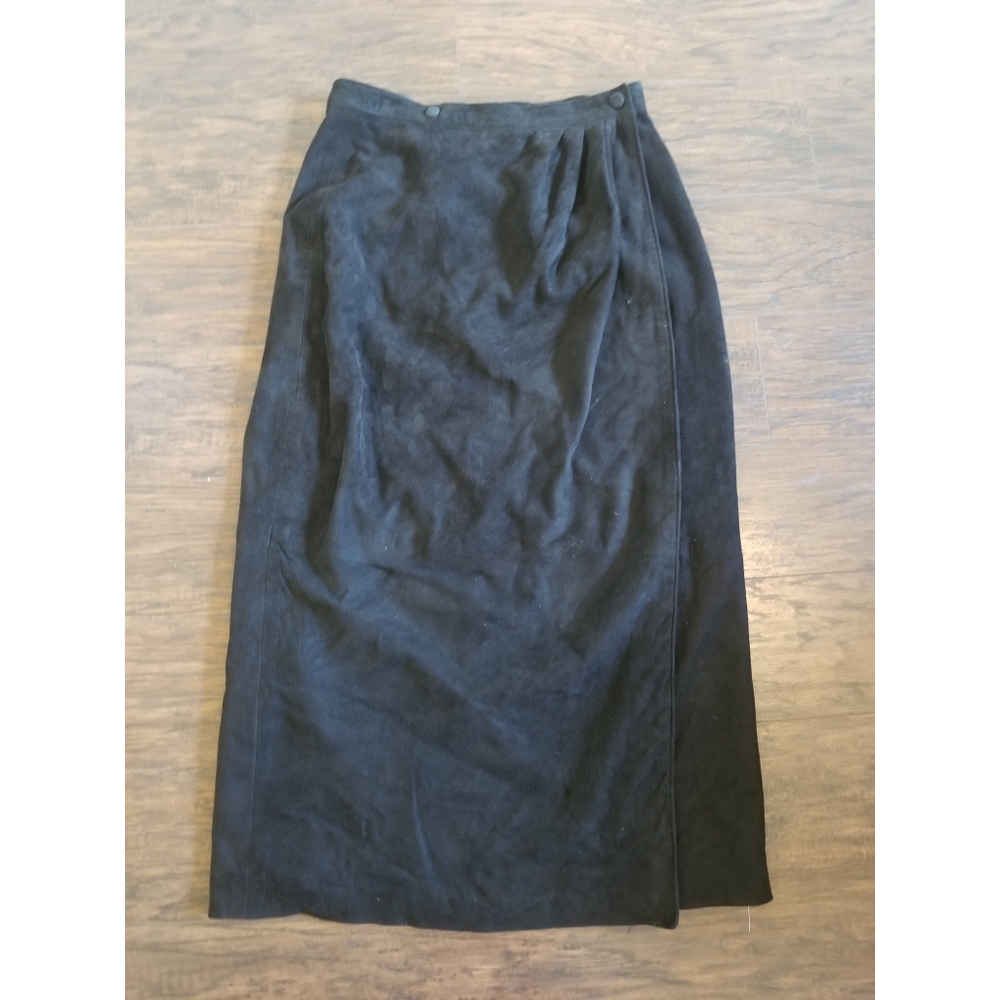 Vintage high waist leather midi wrap skirt